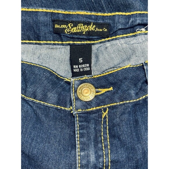 Southpole South Pole Denim & Striped Fabric Bell Bottom Jeans Festival Boho 5 - Picture 5 of 6